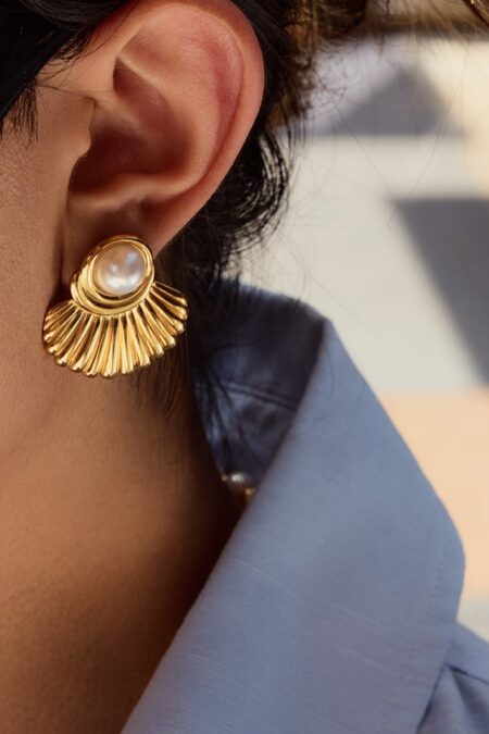 Retro Stainless Steel Gold Color Stud Earrings