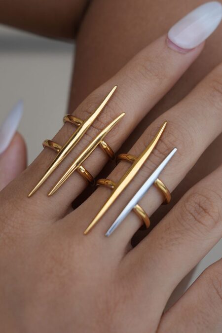 Lines Stainless Steel Gold Color Statement Rings one size
